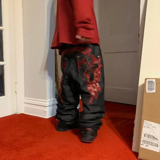 Men’s Gothic Embroidered Street Jeans