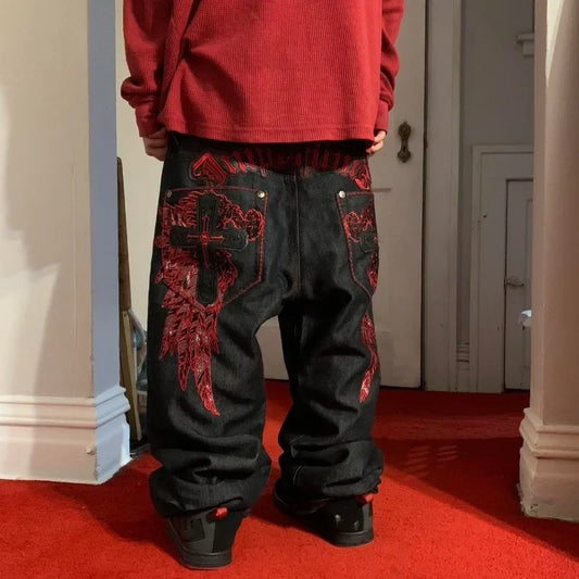 Men’s Gothic Embroidered Street Jeans